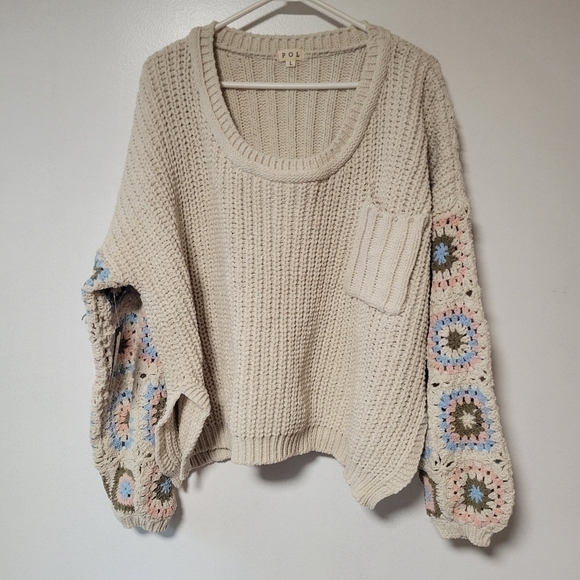 POL Sweaters - POL NWT Clothing Grammie Crochet Sleve Powder Beige size large.